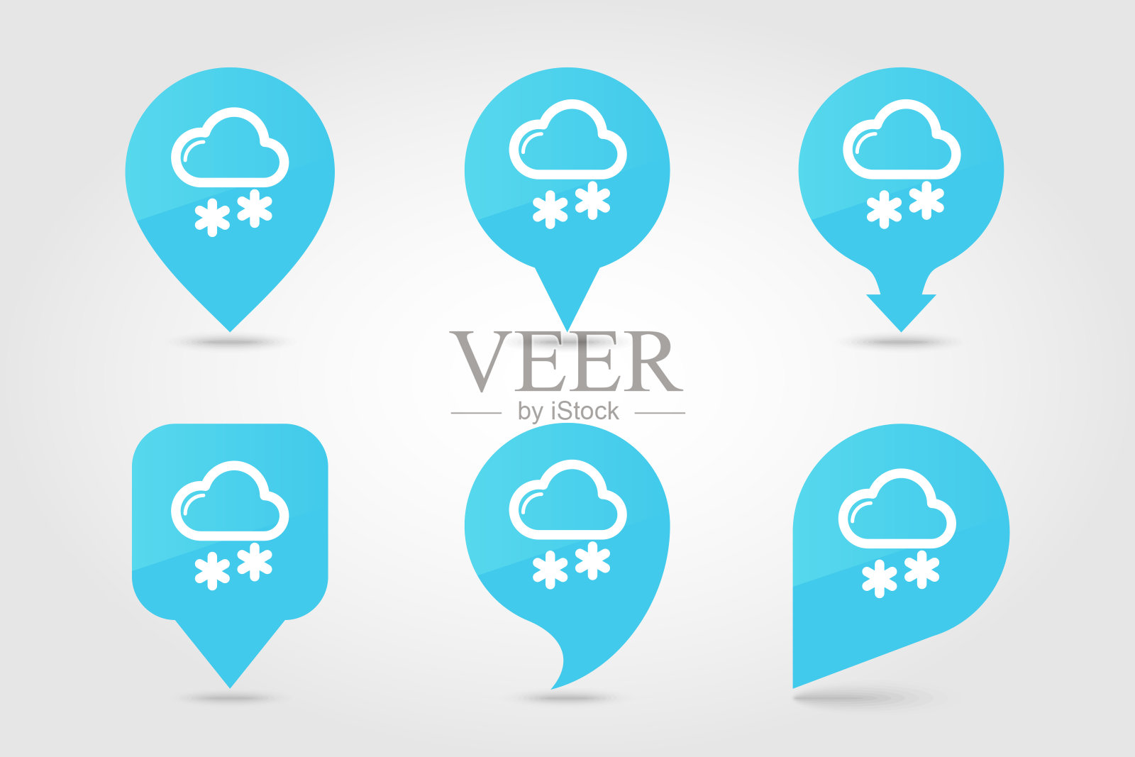 云与雪针地图图标。气象学。天气图标素材