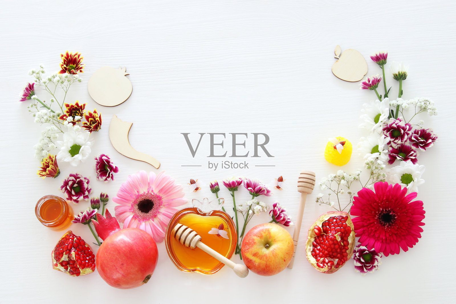 宗教形象的犹太新年(犹太新年假期)概念。传统符号照片摄影图片