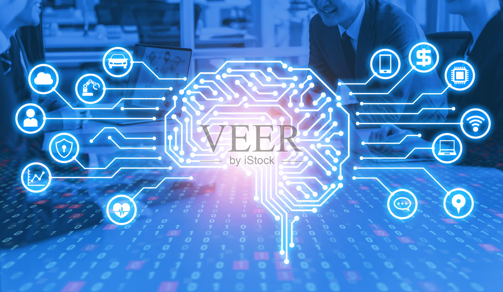 AI(人工智能)概念。电子电路。通信网络。照片摄影图片