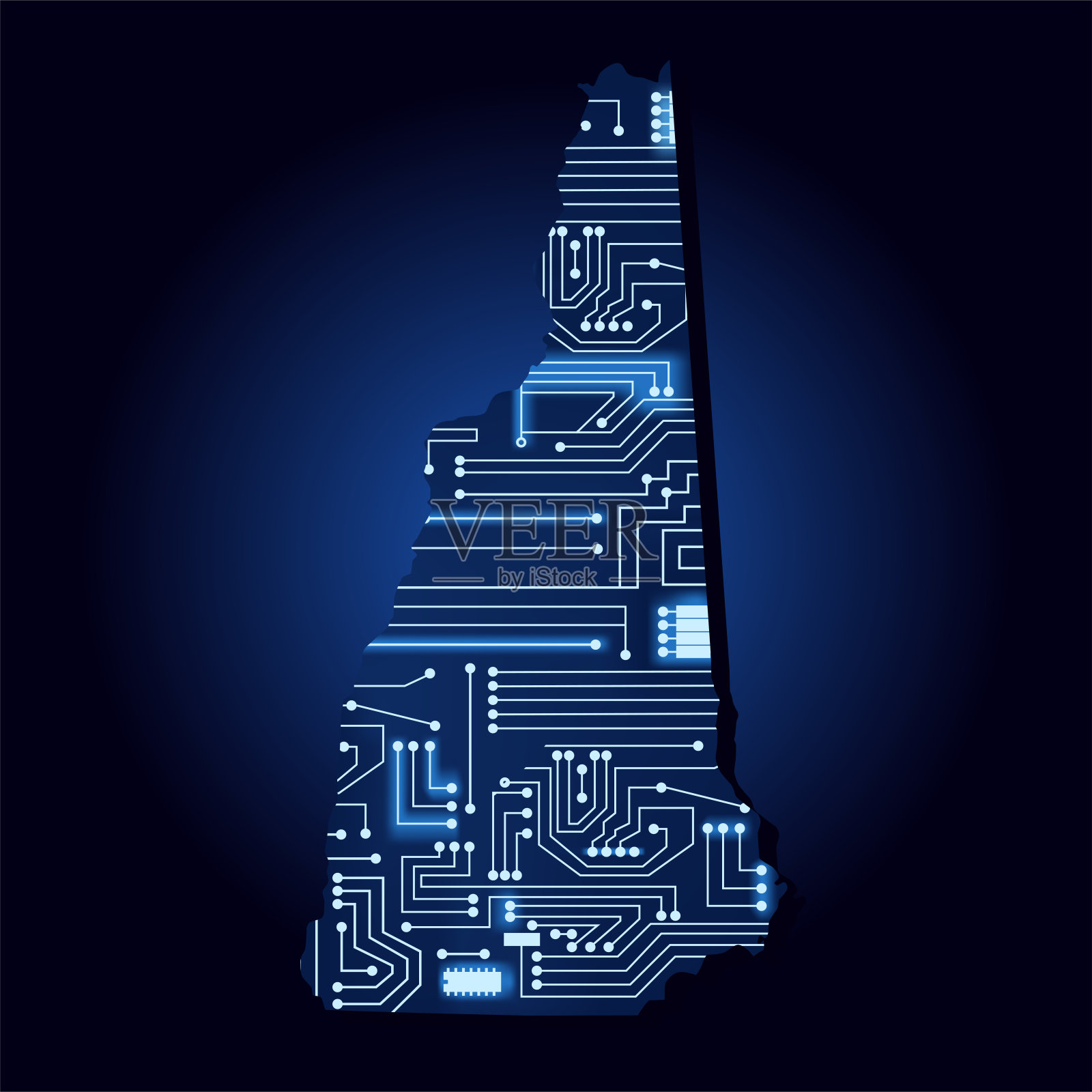 带有电子线路的新罕布什尔州地图插画图片素材