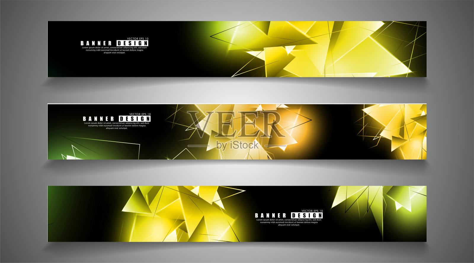 横幅集合。带有发光三角形重叠的抽象背景。孤立的黑色背景。矢量插图eps 10插画图片素材