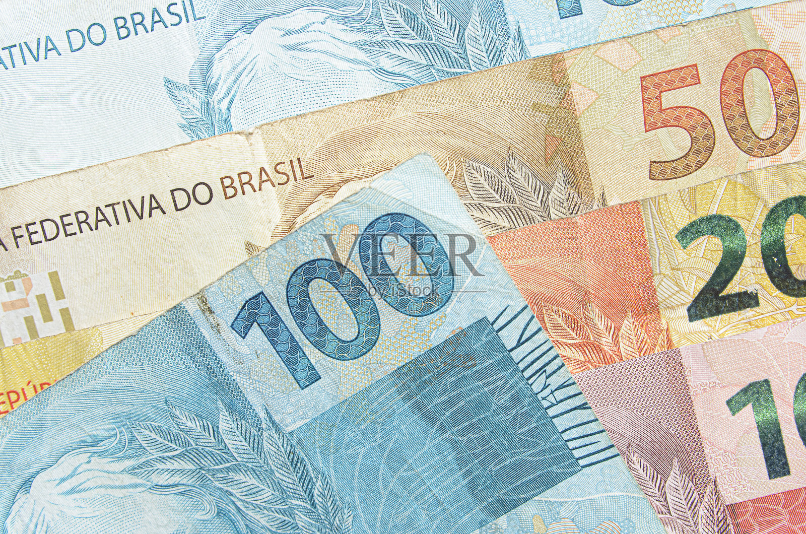 巴西真正的钞票背景。照片摄影图片