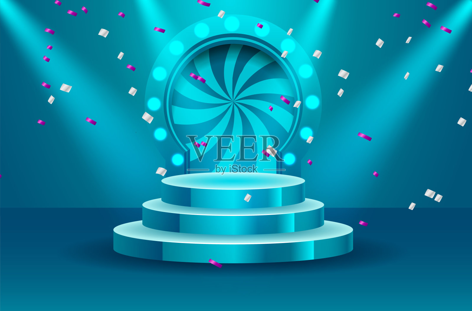 体育赢家空领奖台照明的探照灯矢量插图。舞台上空无一人,泛光灯照亮。矢量图插画图片素材