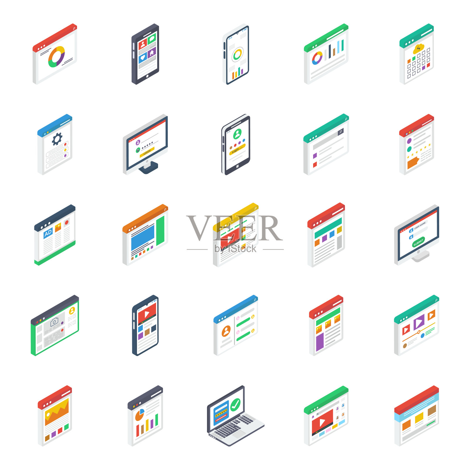 网站布局等距矢量包图标素材