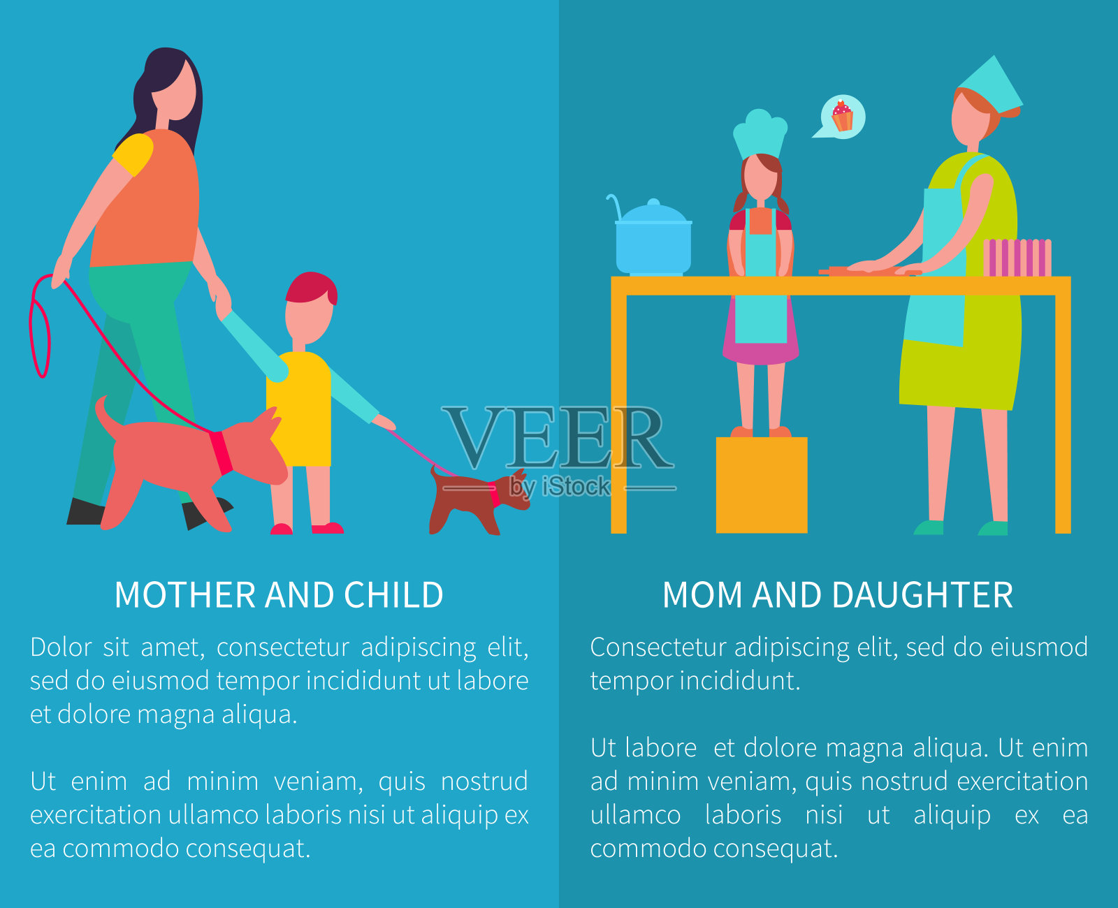 母亲和女儿烹饪孤立插图插画图片素材