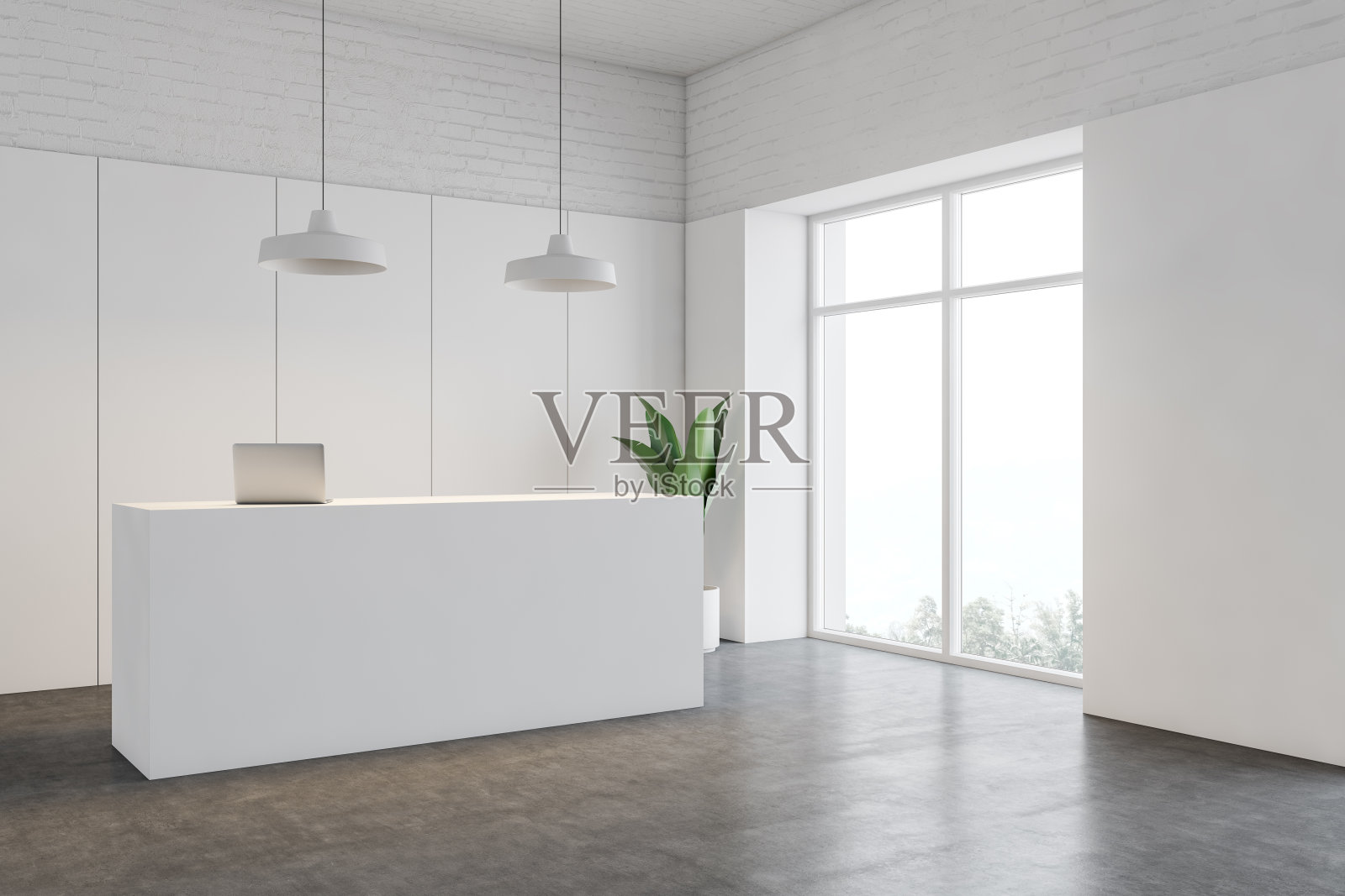 办公室大厅的白色接待处照片摄影图片