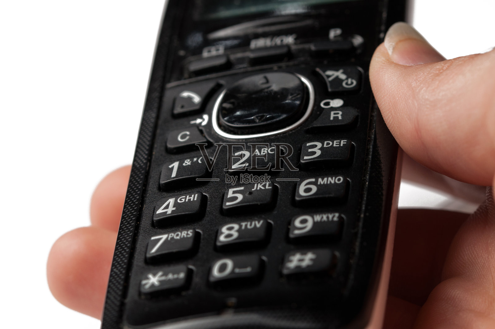 黑色电话孤立在白色背景上。固定电话,复制空间照片摄影图片