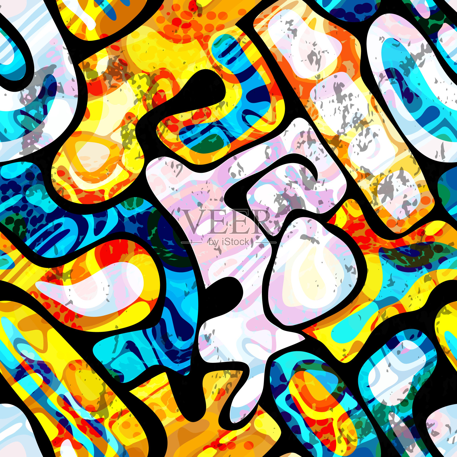 明亮的涂鸦几何无缝图案grunge效果插画图片素材