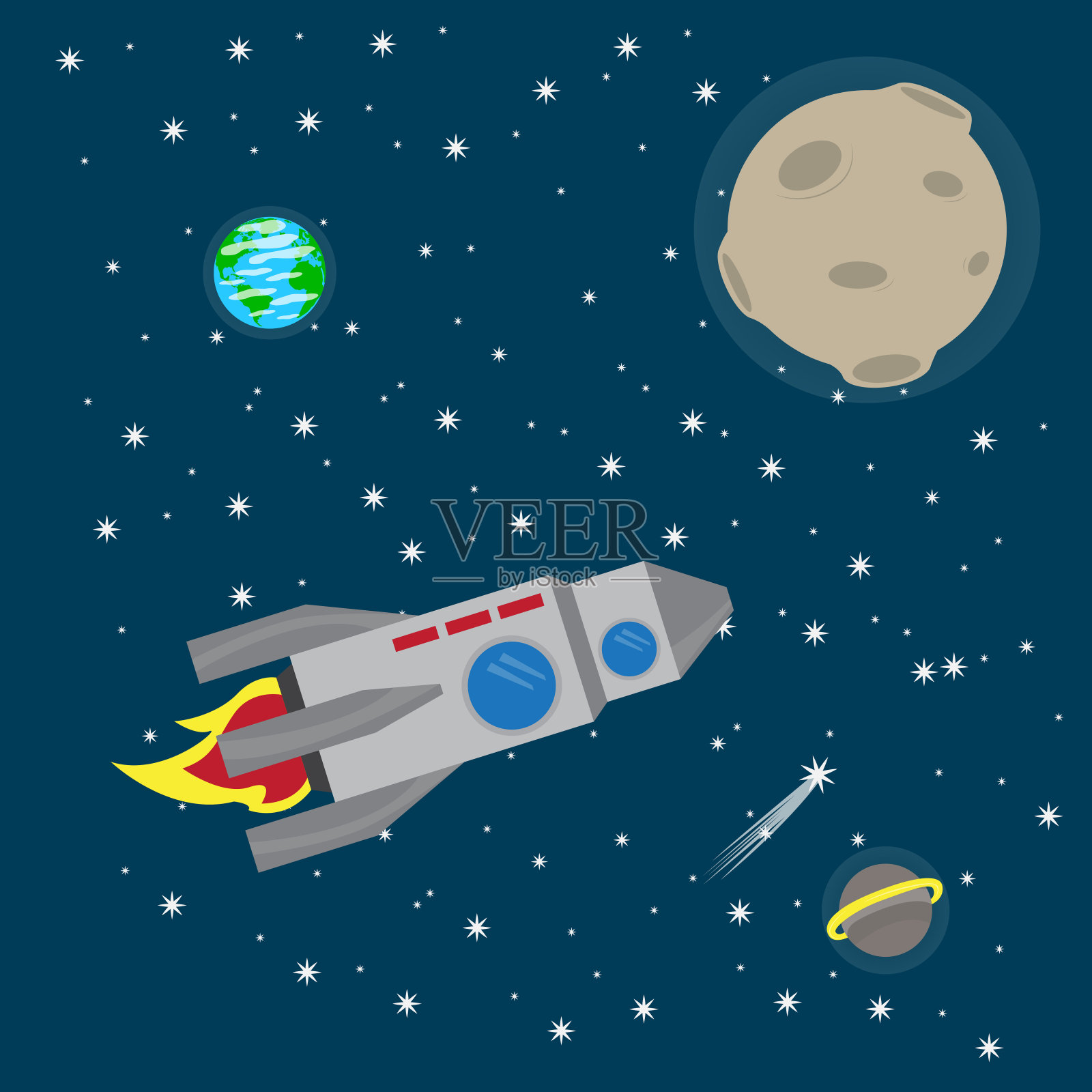 航天飞机在太空背景上插画图片素材