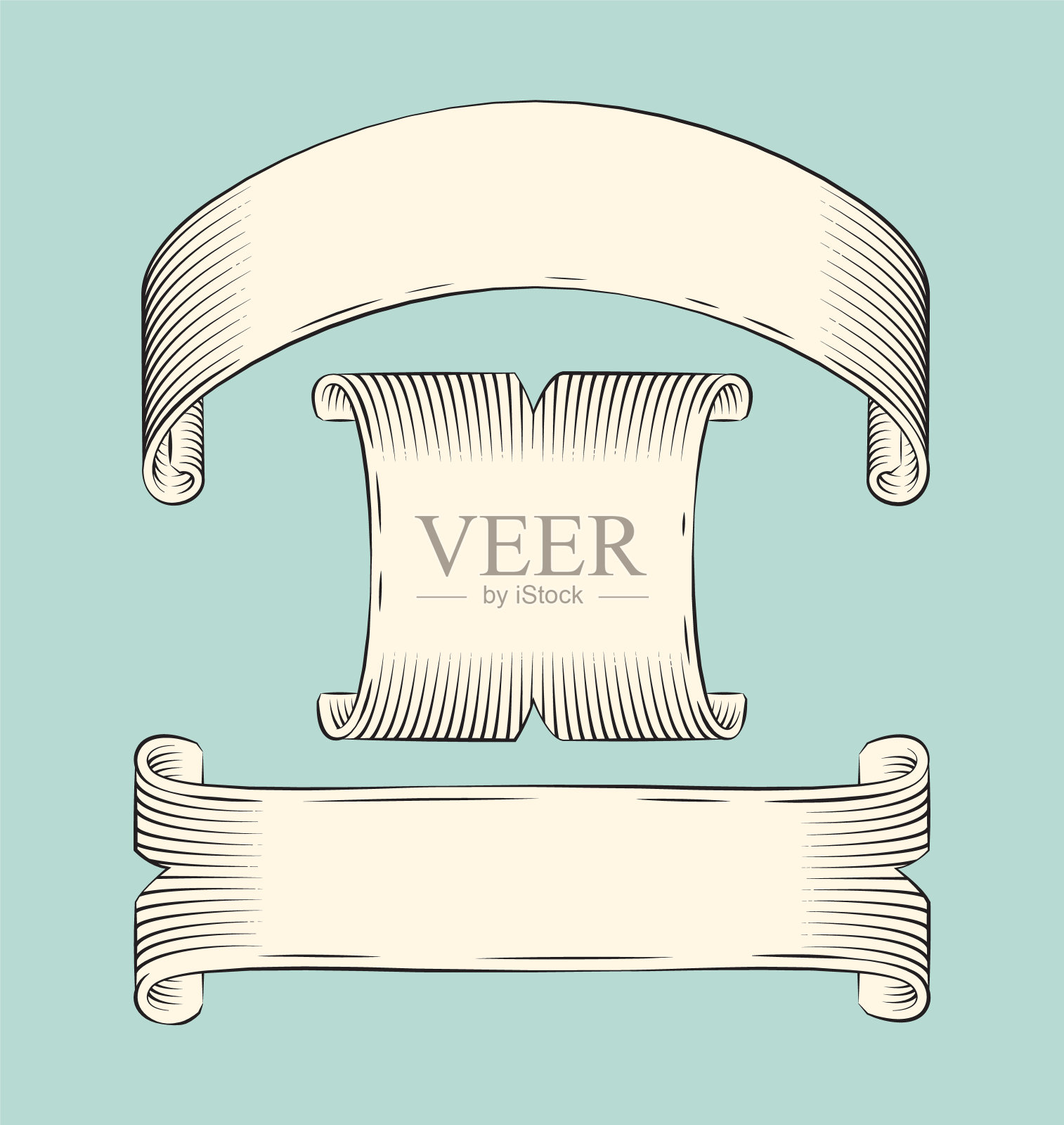 丝带横幅草图设置矢量插图插画图片素材