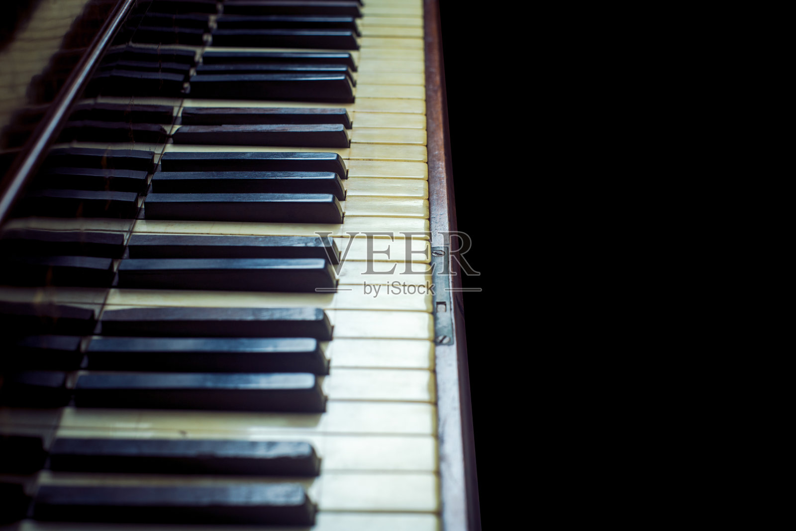 老式钢琴和琴键,俯视图照片摄影图片