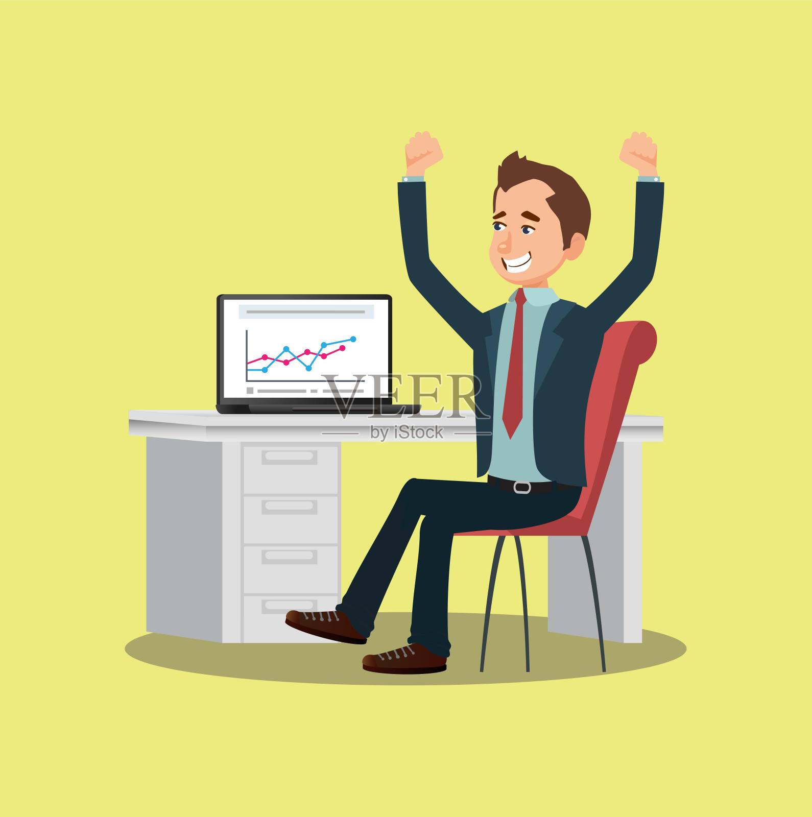 快乐的商业人士坐在桌旁插画图片素材