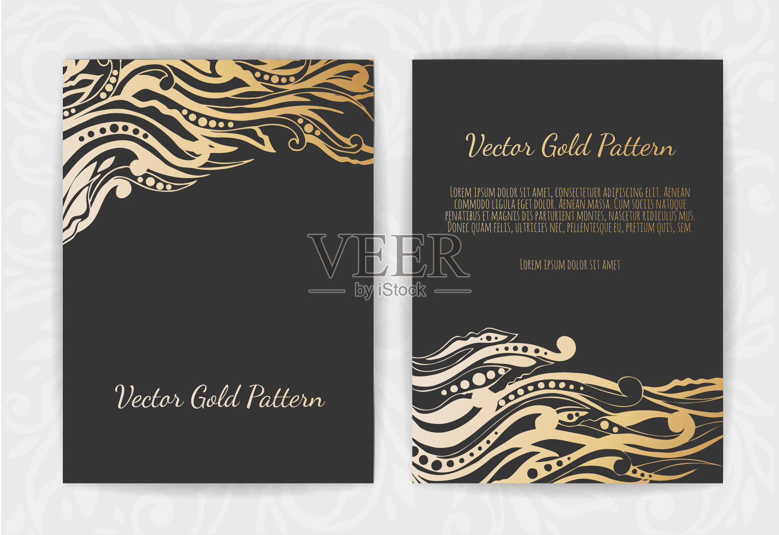 采购产品一套黑色和金色的设计模板小册子,传单,标志,横幅。抽象的现代背景。插画图片素材