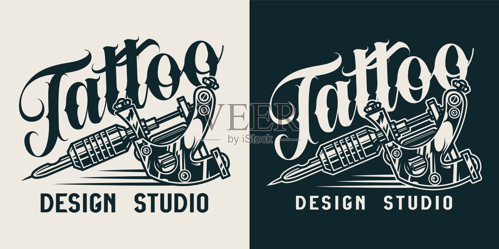 复古纹身工作室单色标志插画图片素材