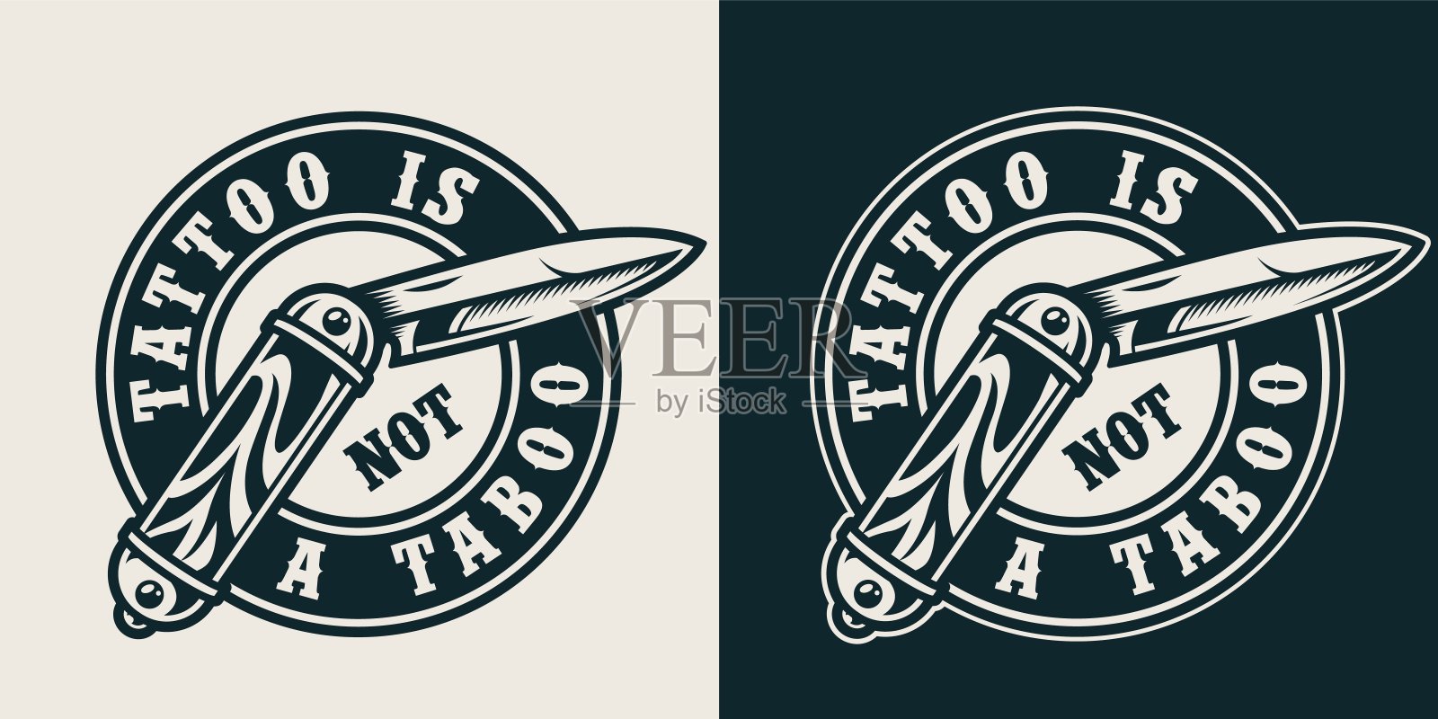 复古纹身工作室单色圆形打印插画图片素材