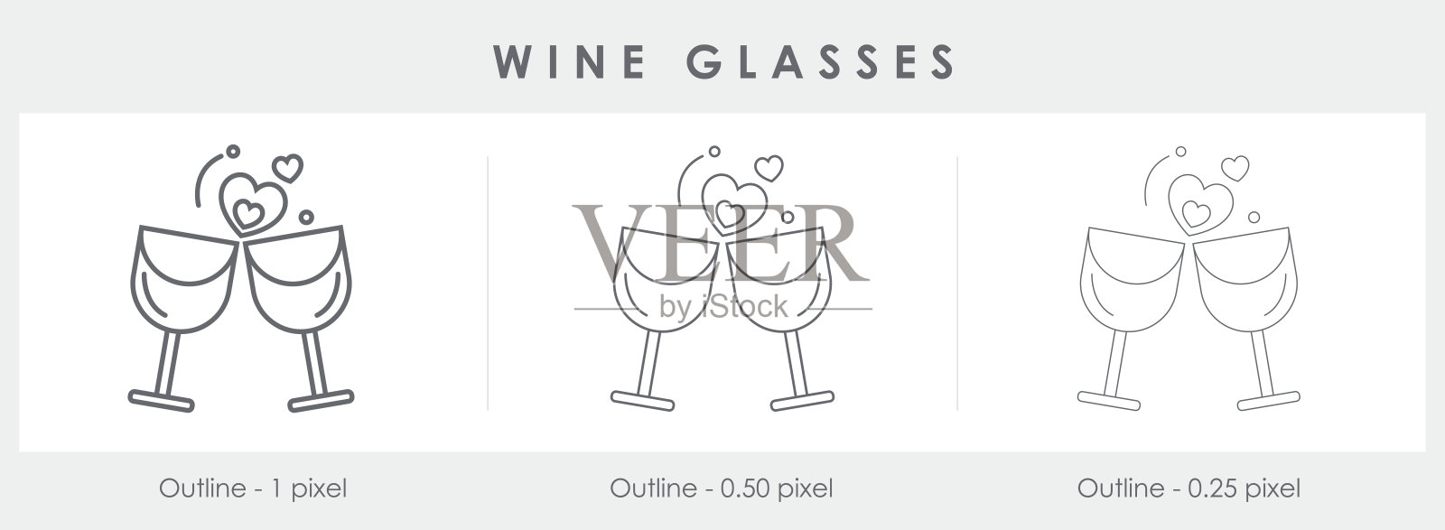 两个心形的葡萄酒杯的线性图标插画图片素材