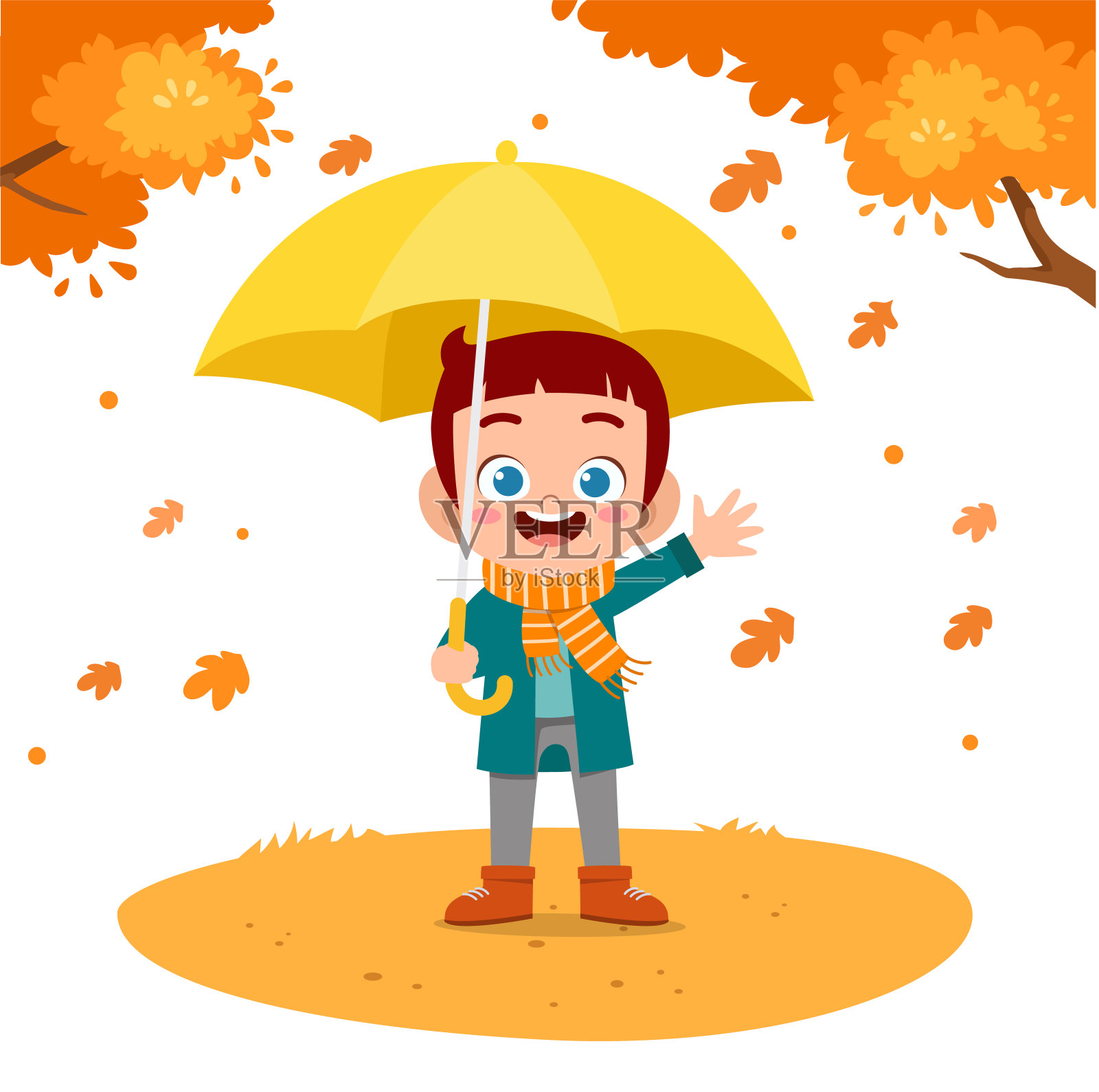 快乐的孩子秋天矢量插图插画图片素材