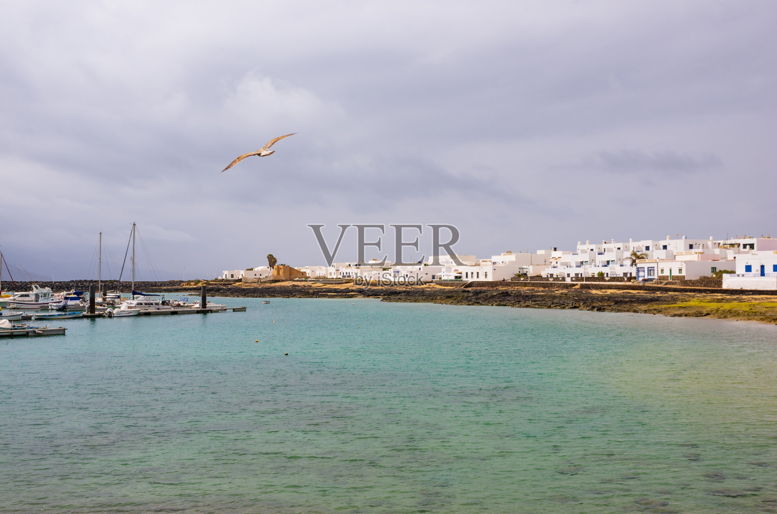 La Graciosa岛Caleta de Sebo的海港照片摄影图片