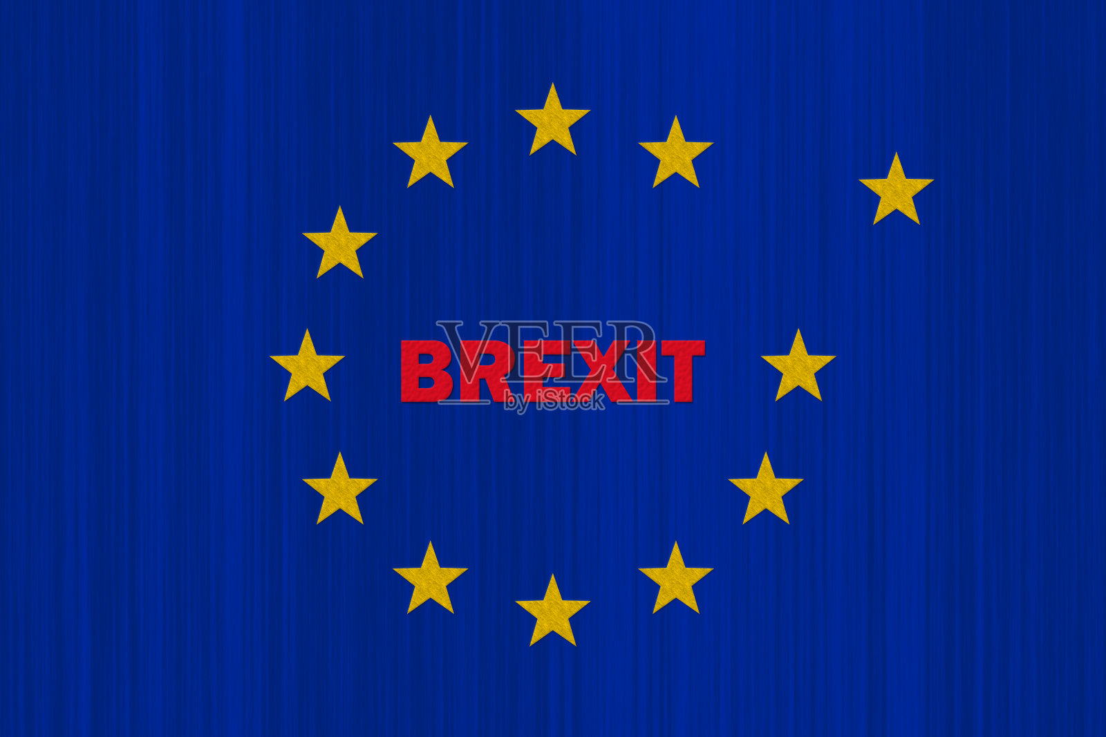 带有黄色星星的欧盟蓝旗和英国脱欧文字照片摄影图片