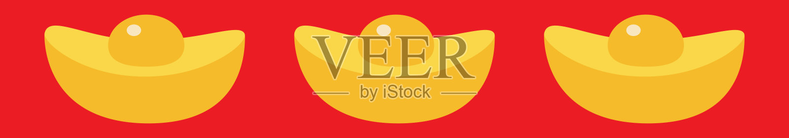 金锭线套。中国新年的象征贡品。金栏图标。贺卡。平面设计。孤立。红色的背景。插画图片素材