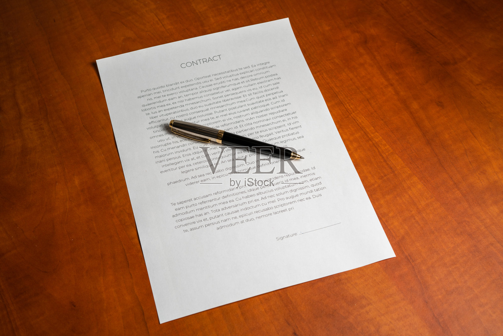 用笔订立合同照片摄影图片