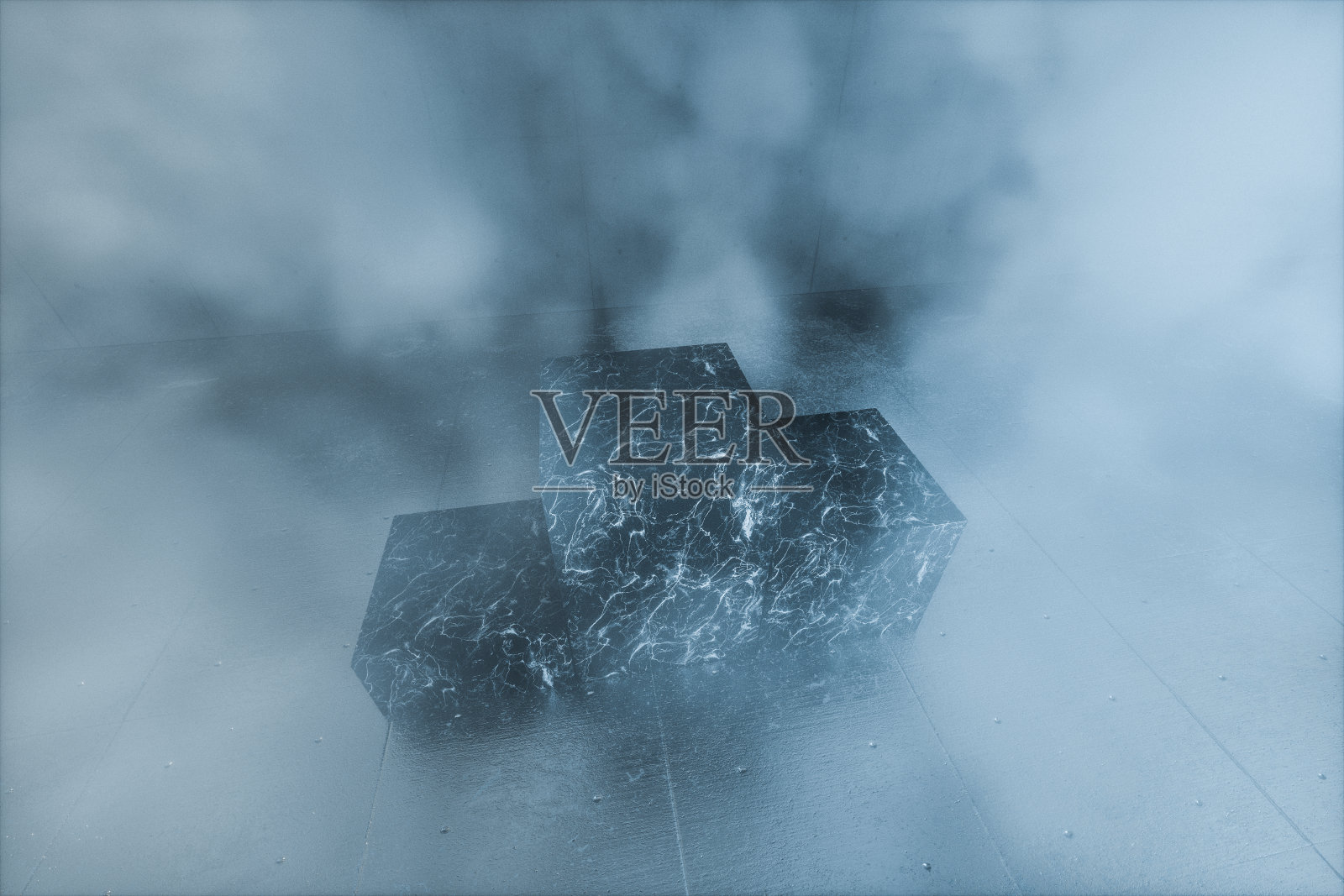 一个充满薄雾的空混凝土房间,3d渲染。照片摄影图片