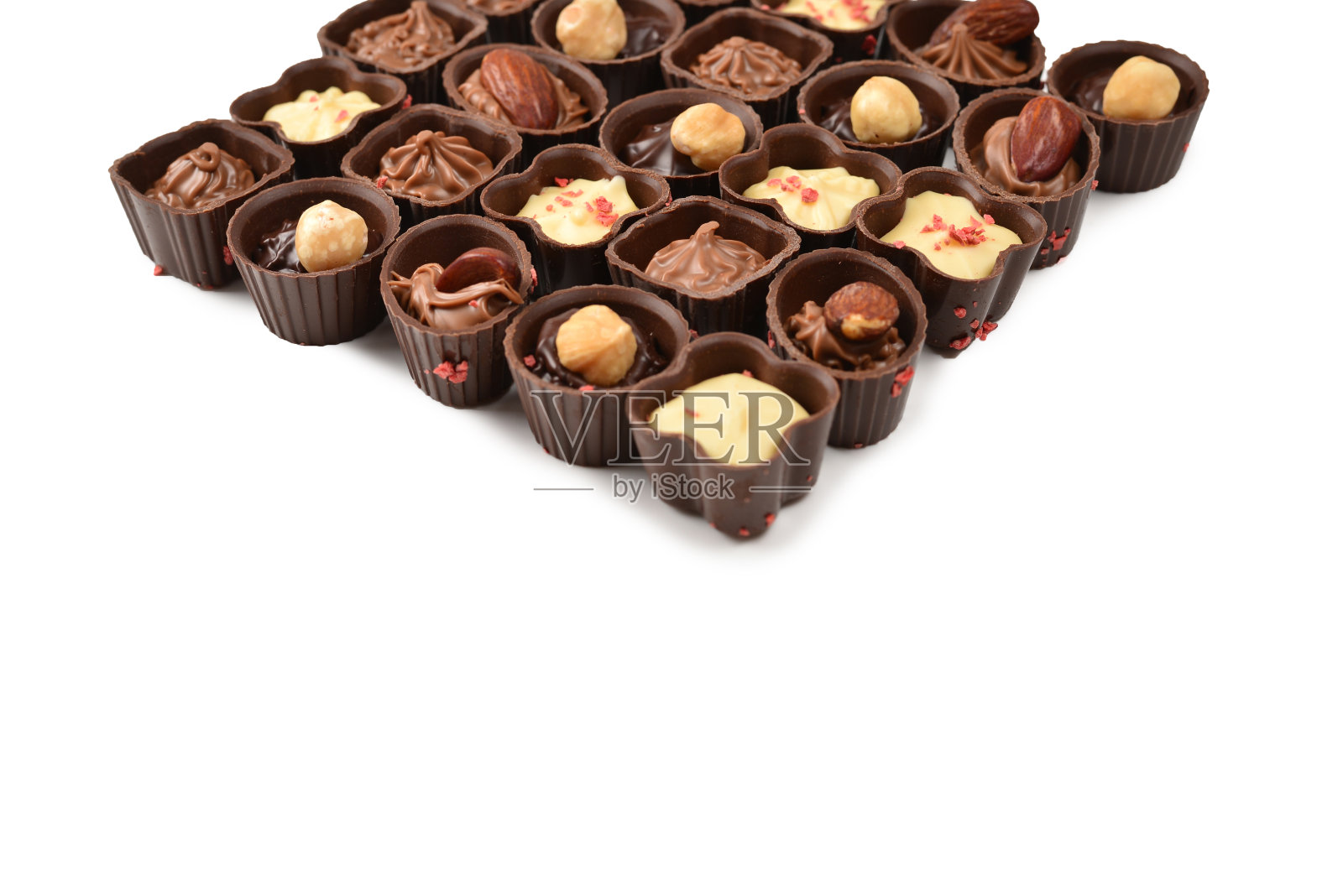 混合美味的巧克力糖果收集。照片摄影图片