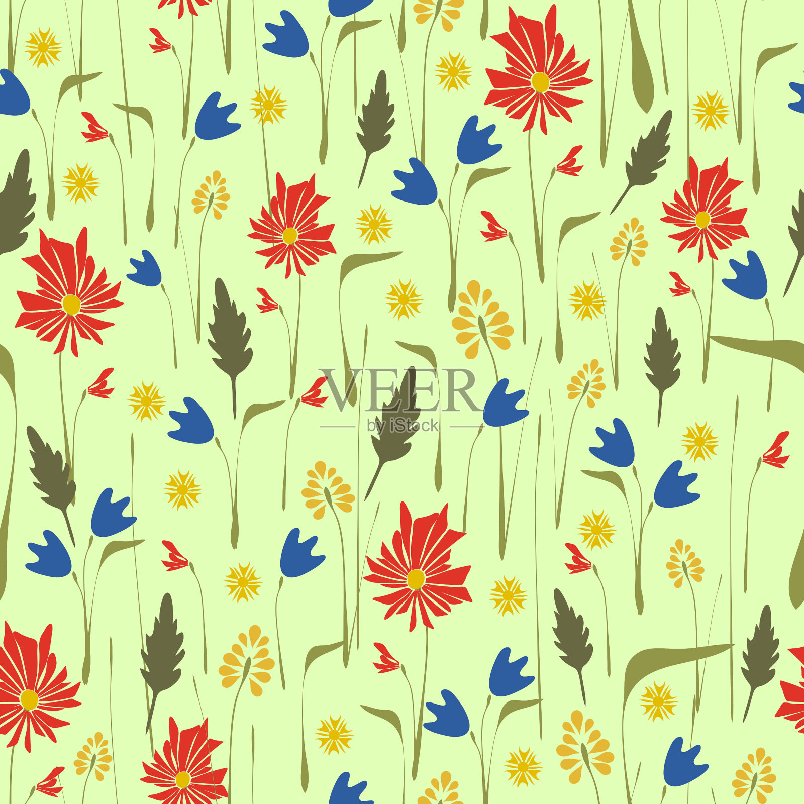 无缝矢量模式与野花和矢车菊。简单精致的花朵壁纸。国家软管装饰。插画图片素材