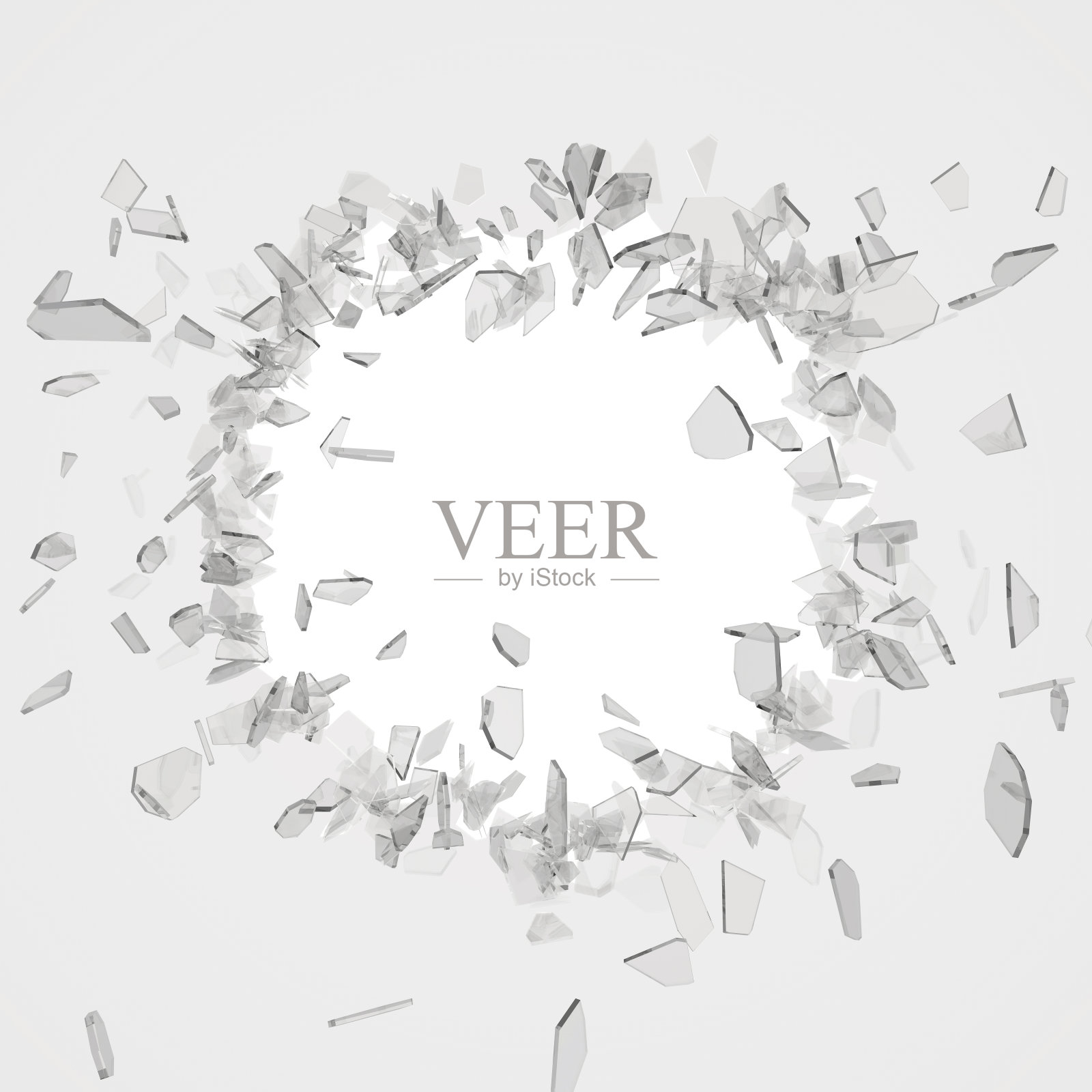 爆炸时的碎玻璃,在孤立的白色背景下拍摄照片摄影图片