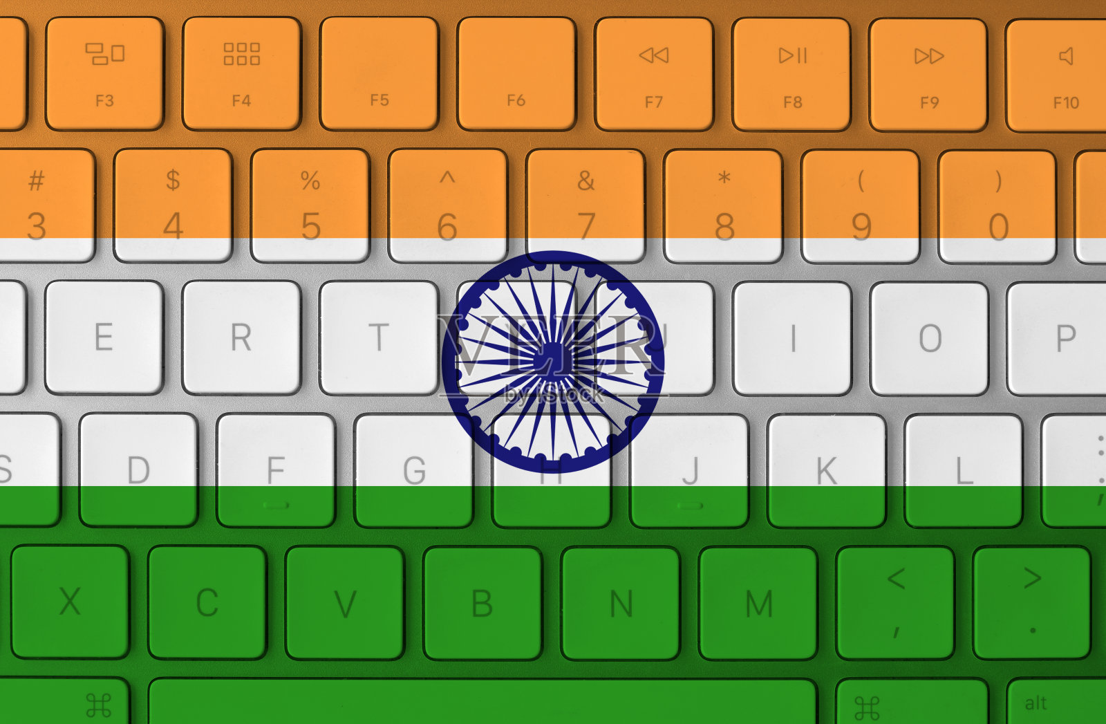 背景是印度国旗和电脑键盘照片摄影图片