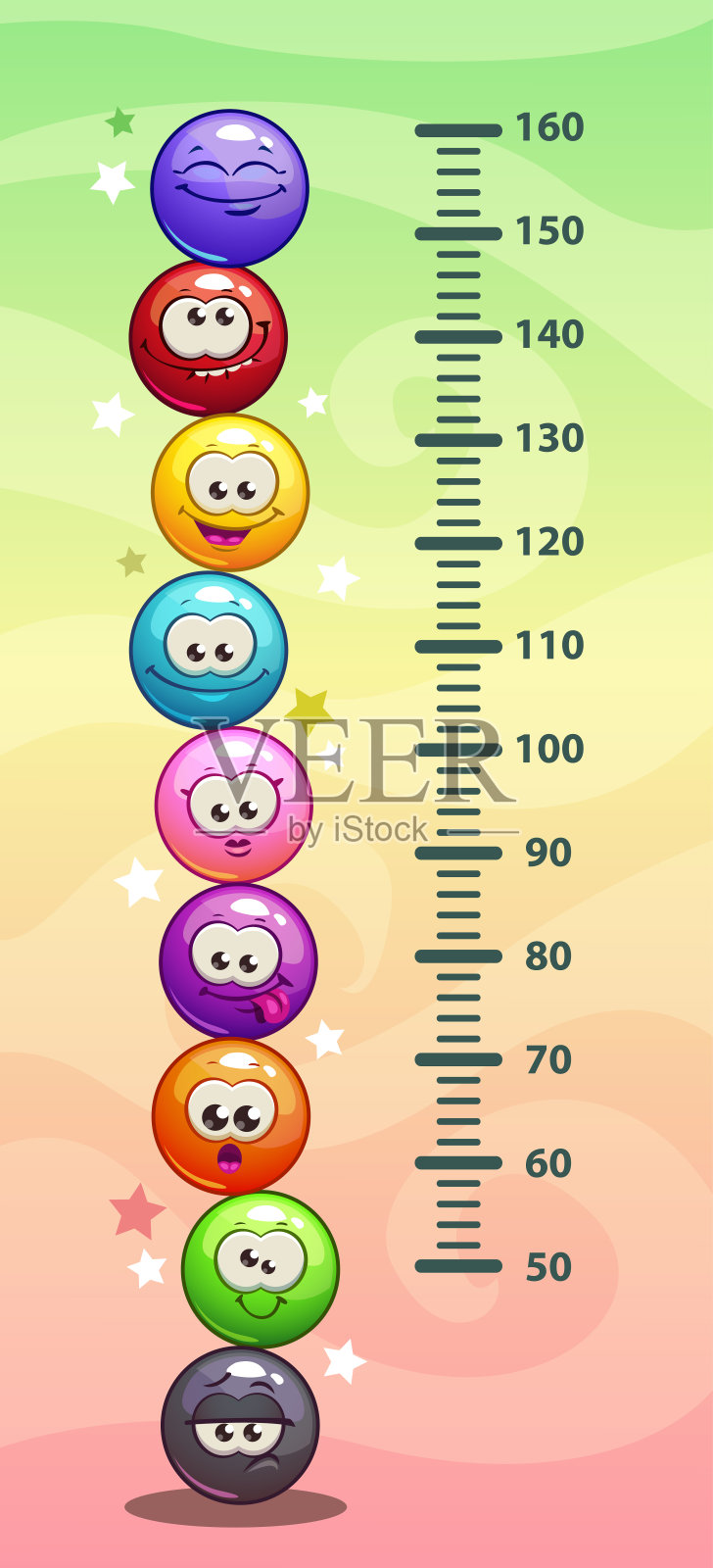 孩子高度图。墙上挂着有趣的卡通圆形表情插画图片素材