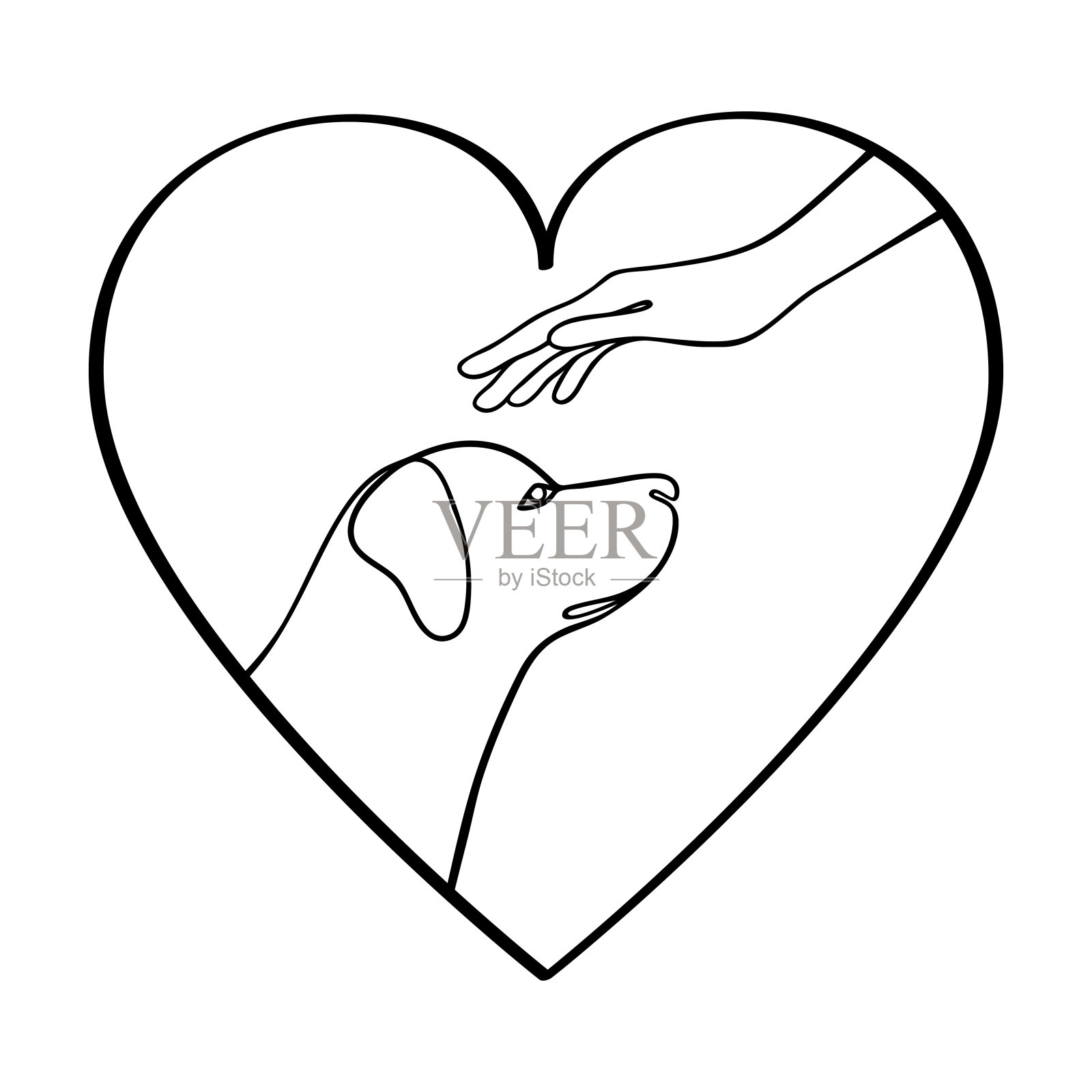 轮廓图标与狗,手和心插画图片素材