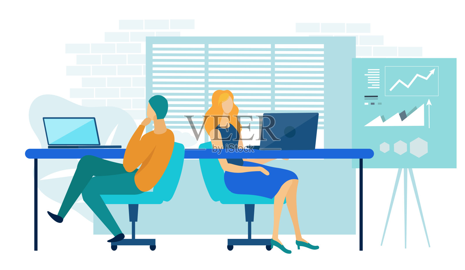 在共同工作空间单位使用笔记本电脑工作的人。插画图片素材