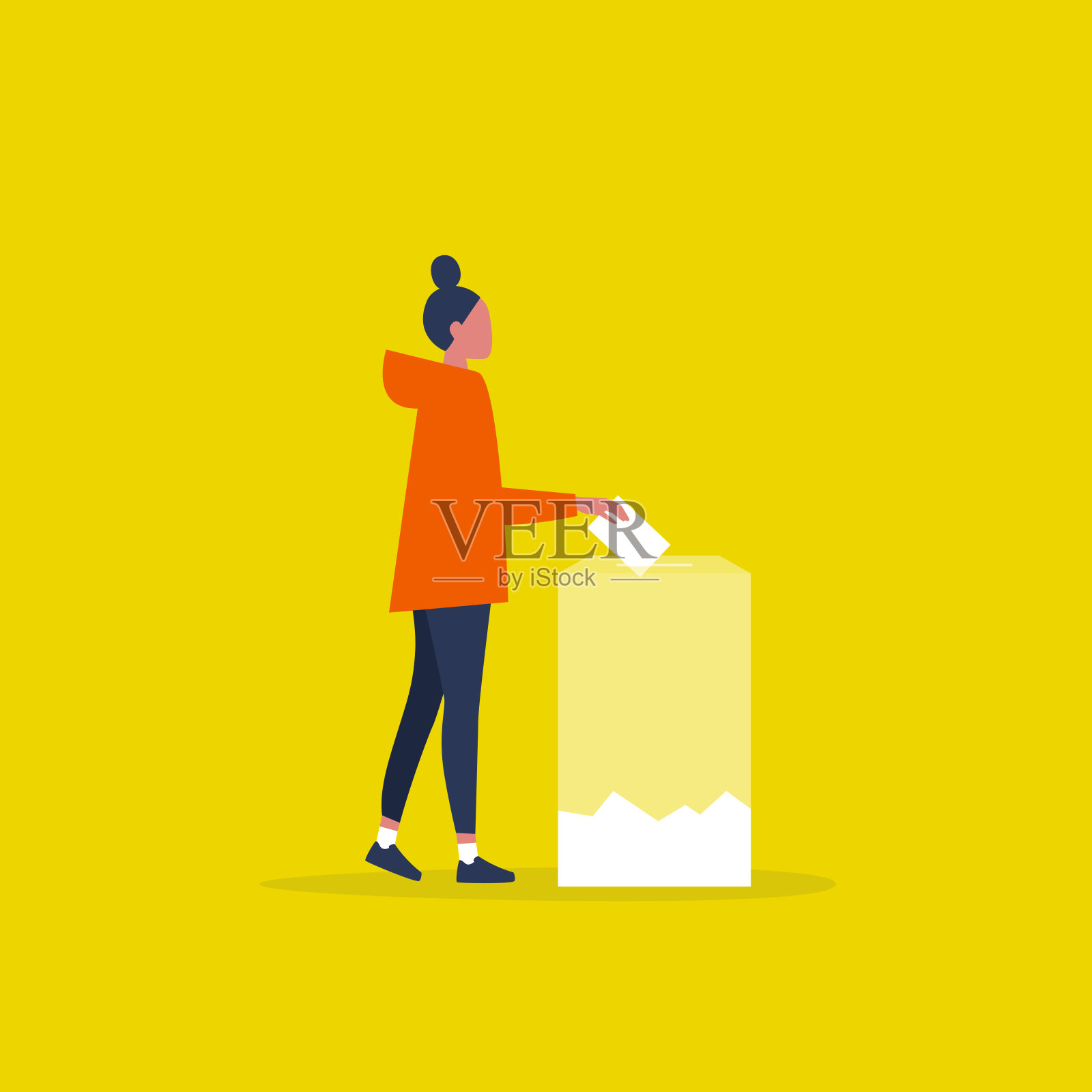 透明投票,概念说明。年轻女性角色参与选举/平面可编辑矢量插图,剪辑艺术插画图片素材