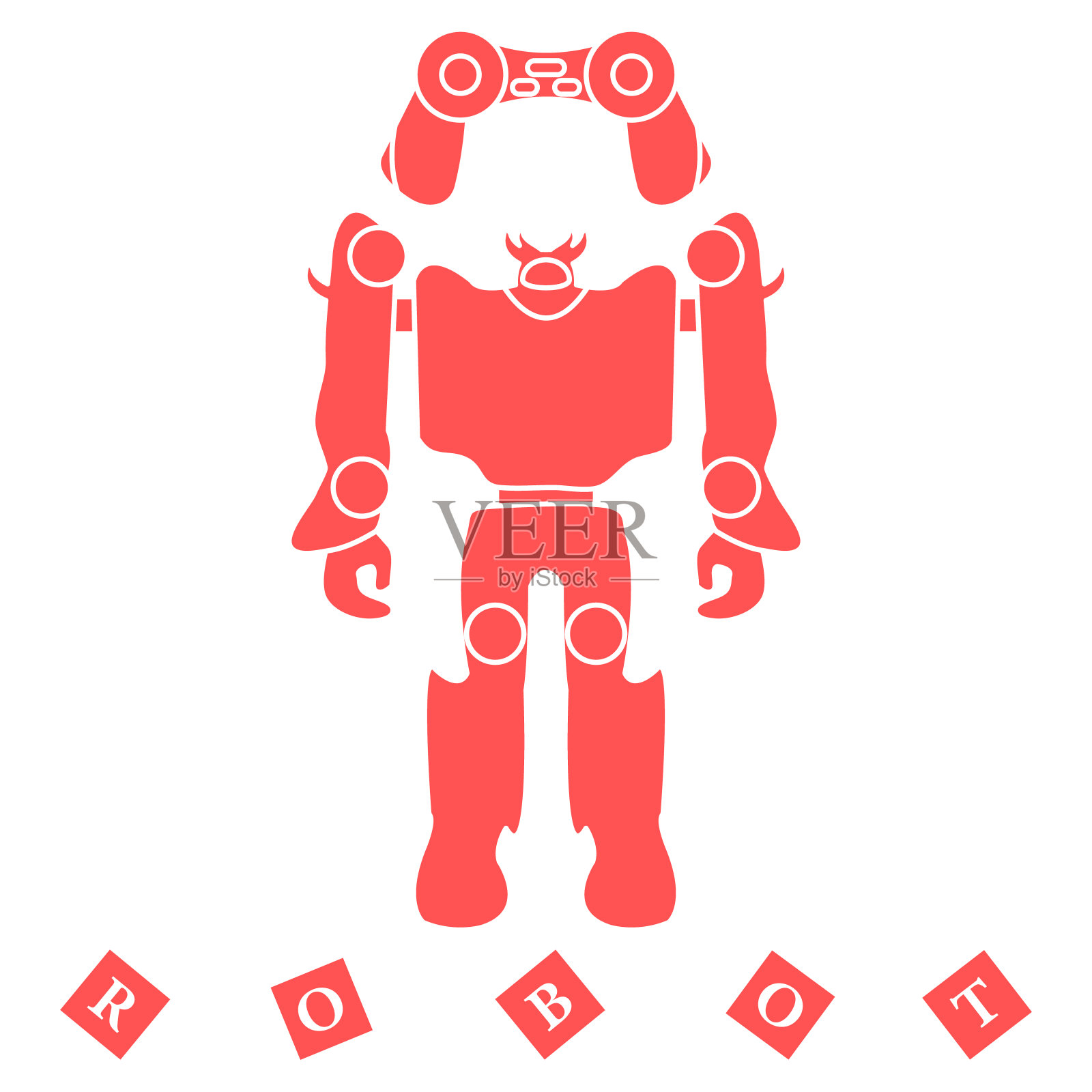 儿童玩具:机器人、遥控器、立方体。插画图片素材