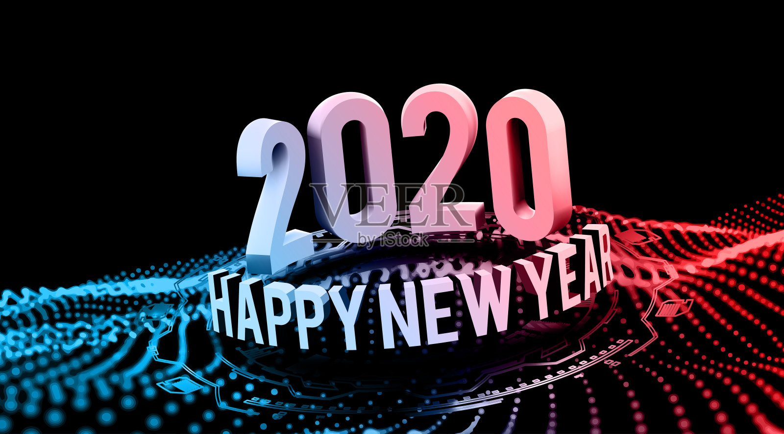 祝贺2020年的科技新年。带有HUD元素的圆角3D文本。大数据。矢量图插画图片素材