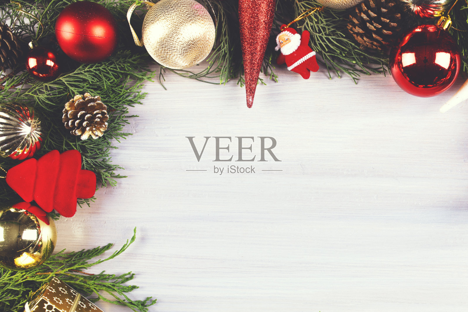 圣诞装饰背景与空白的白色木材照片摄影图片