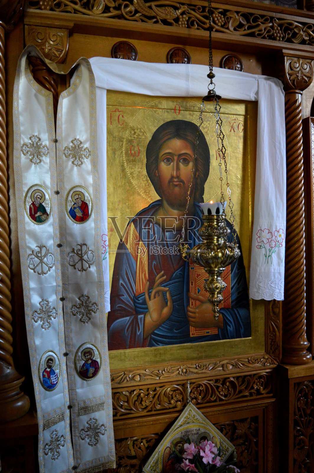 圣像和教堂内部照片摄影图片