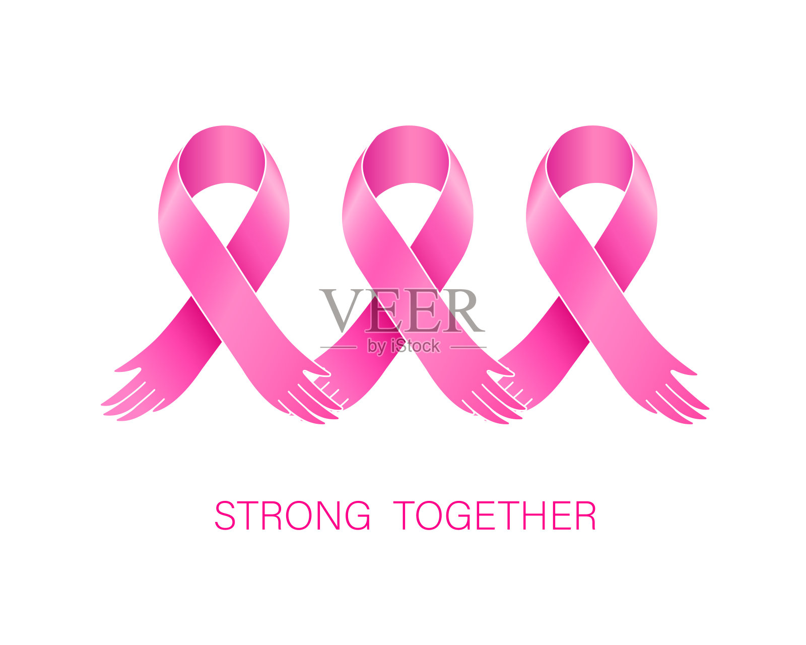 抽象的粉色丝带牵着手。乳腺癌宣传月运动。插画图片素材