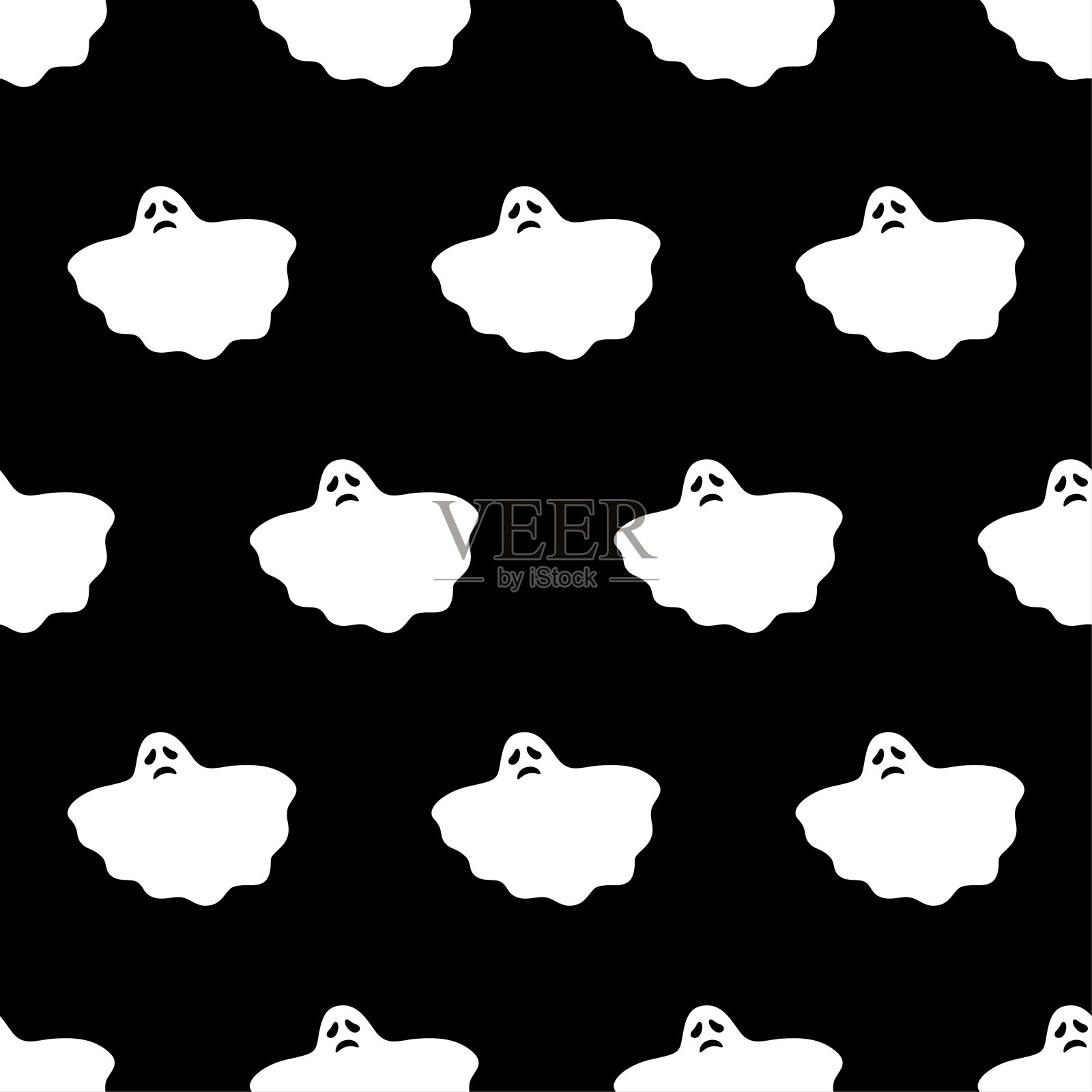 无缝模式与幽灵字符在黑色背景,矢量插图插画图片素材