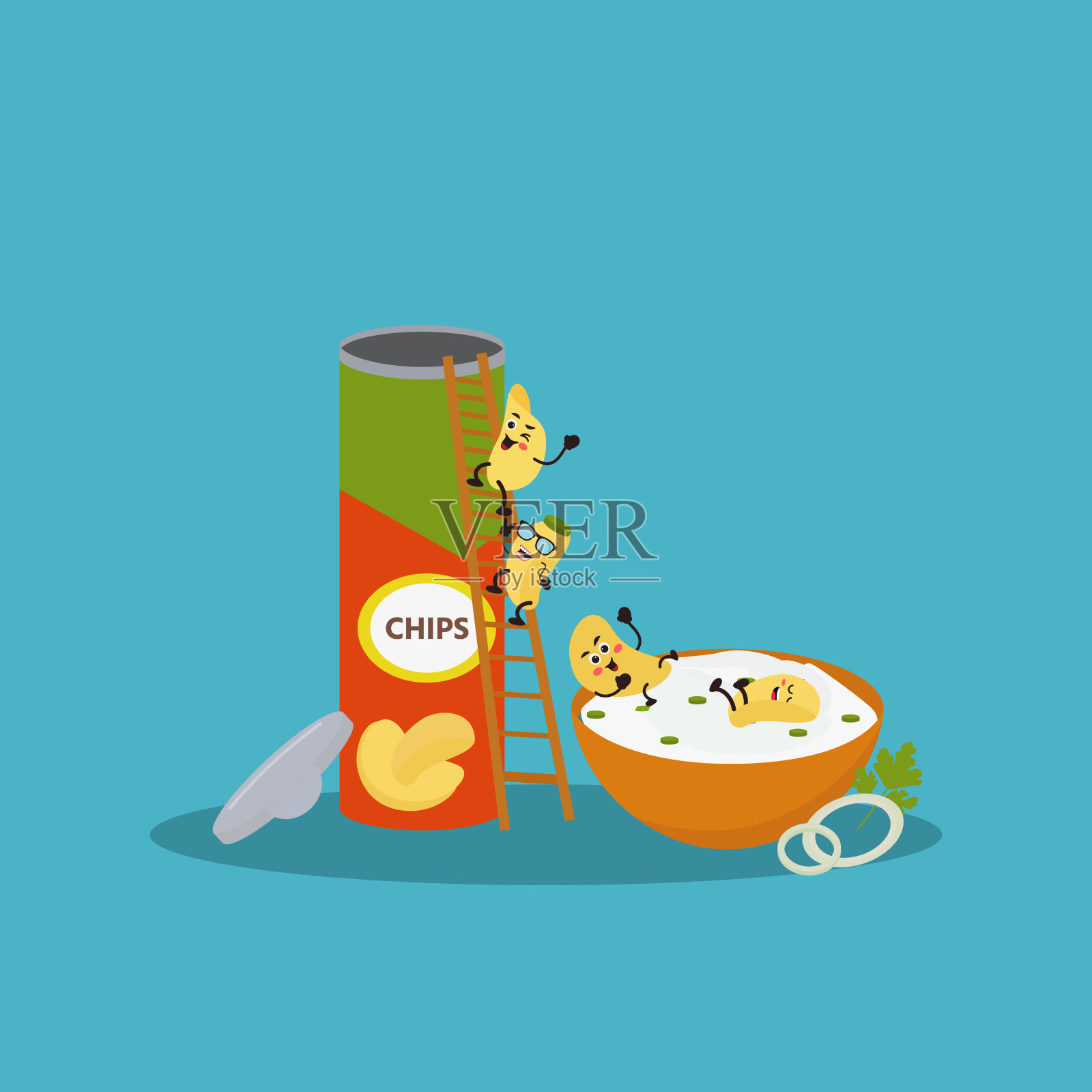 可爱的卡哇伊芯片卡通人物。插画图片素材