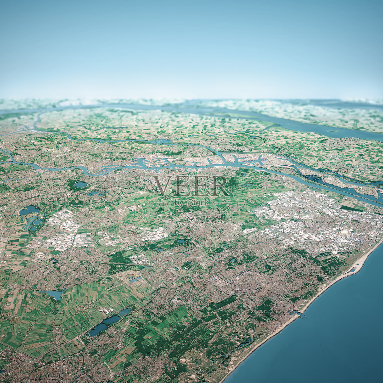 鹿特丹港3D渲染空中地平线视图从2019年8月北部照片摄影图片