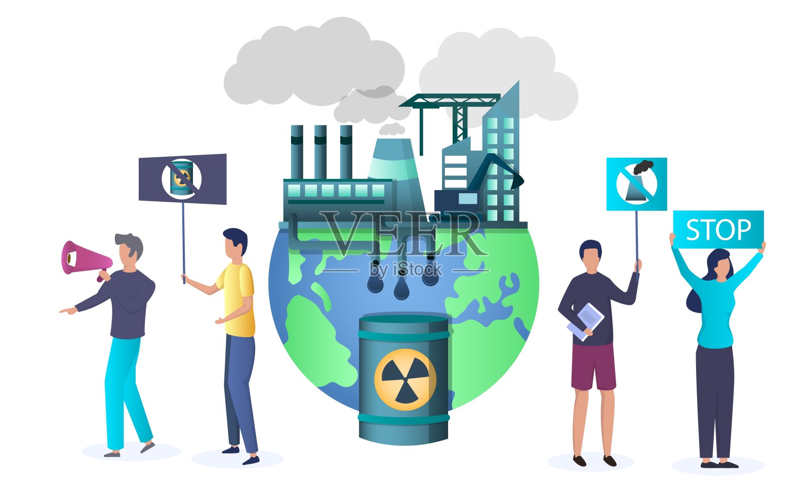 停止污染矢量概念为网站横幅,网站页面插画图片素材