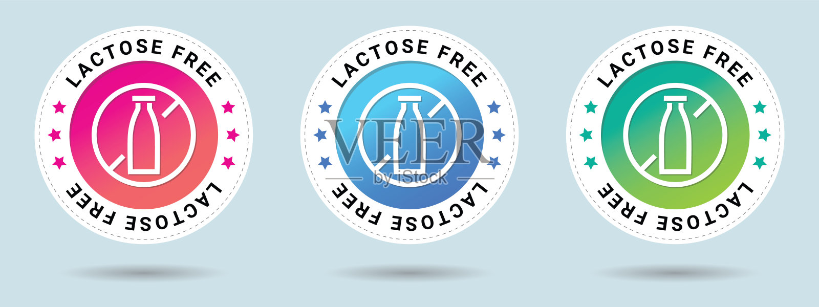 无乳糖邮票矢量插图。图标矢量证书。设置3个美丽的颜色梯度。矢量组合证书在平面风格。插画图片素材