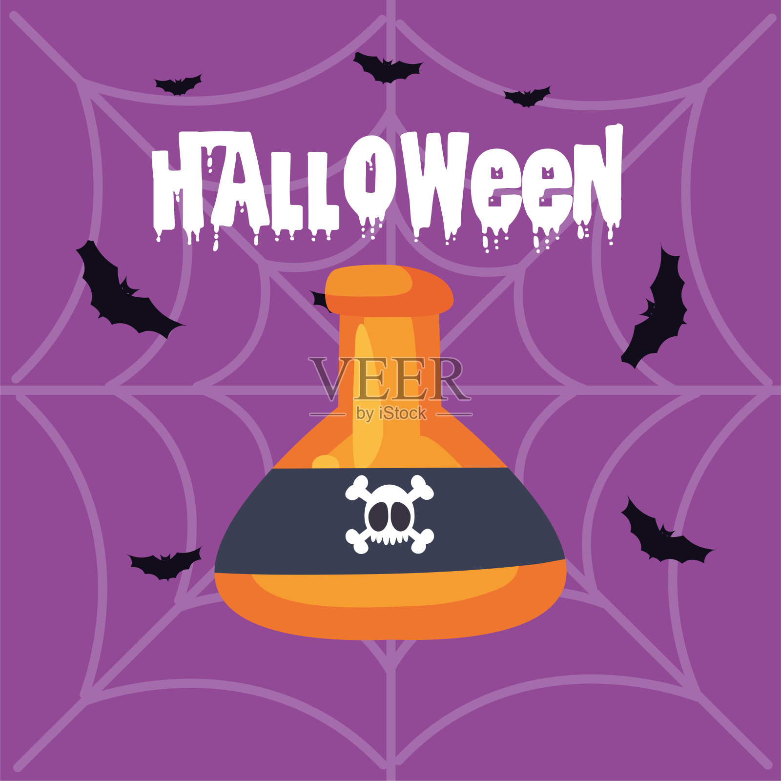 带有气泡和万圣节标签的实验室仪器插画图片素材