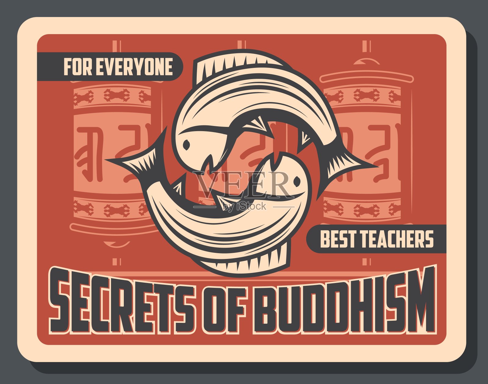 佛教、经轮和鲤鱼插画图片素材