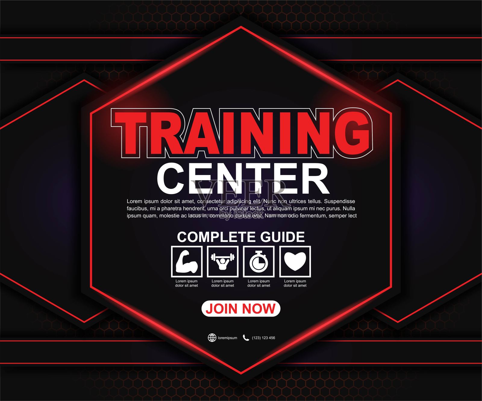 健身宣传单模板。健身中心海报模板。现代健身健身手册收藏。现代黑色抽象几何背景设计。设计模板素材