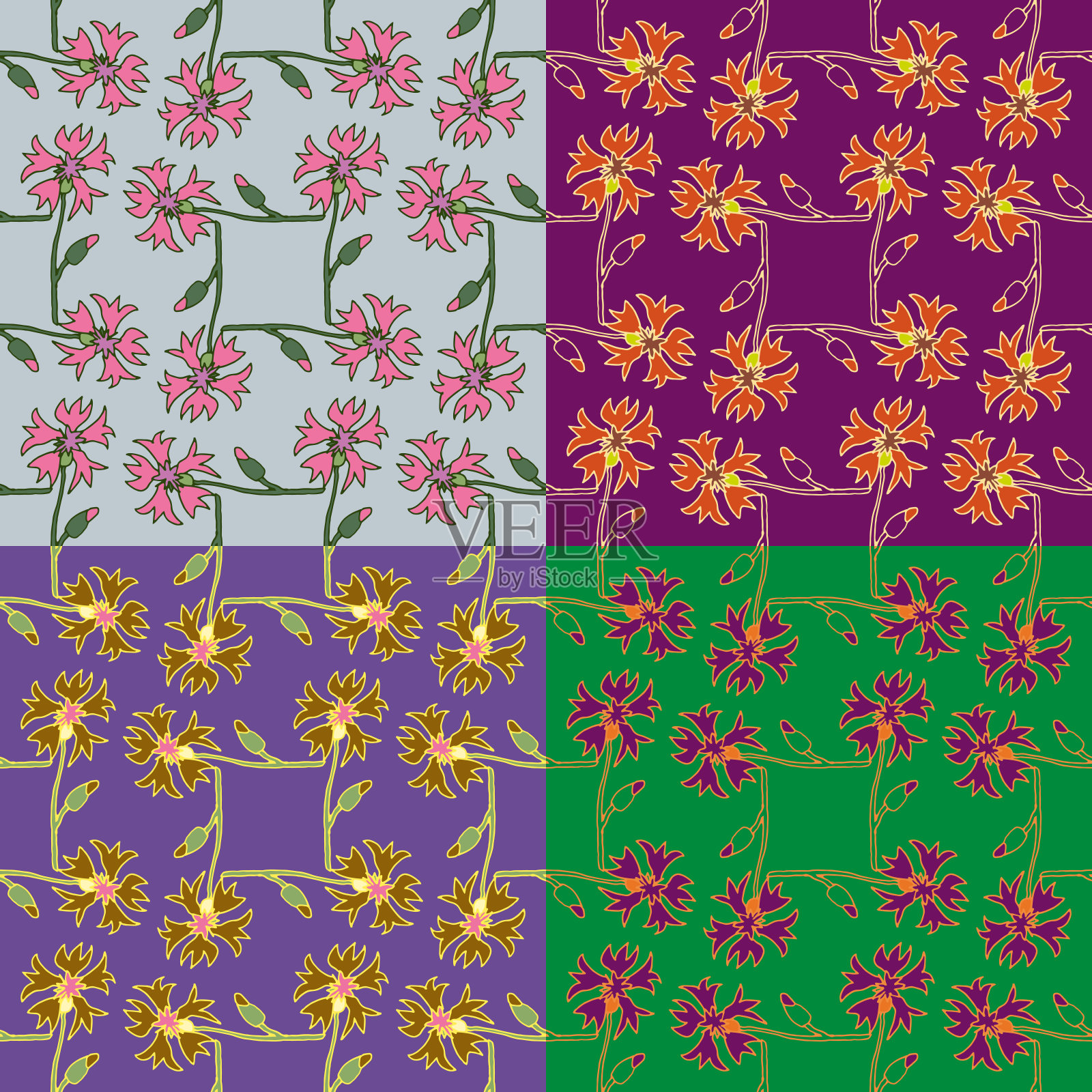 无缝花卉图案手绘插画图片素材