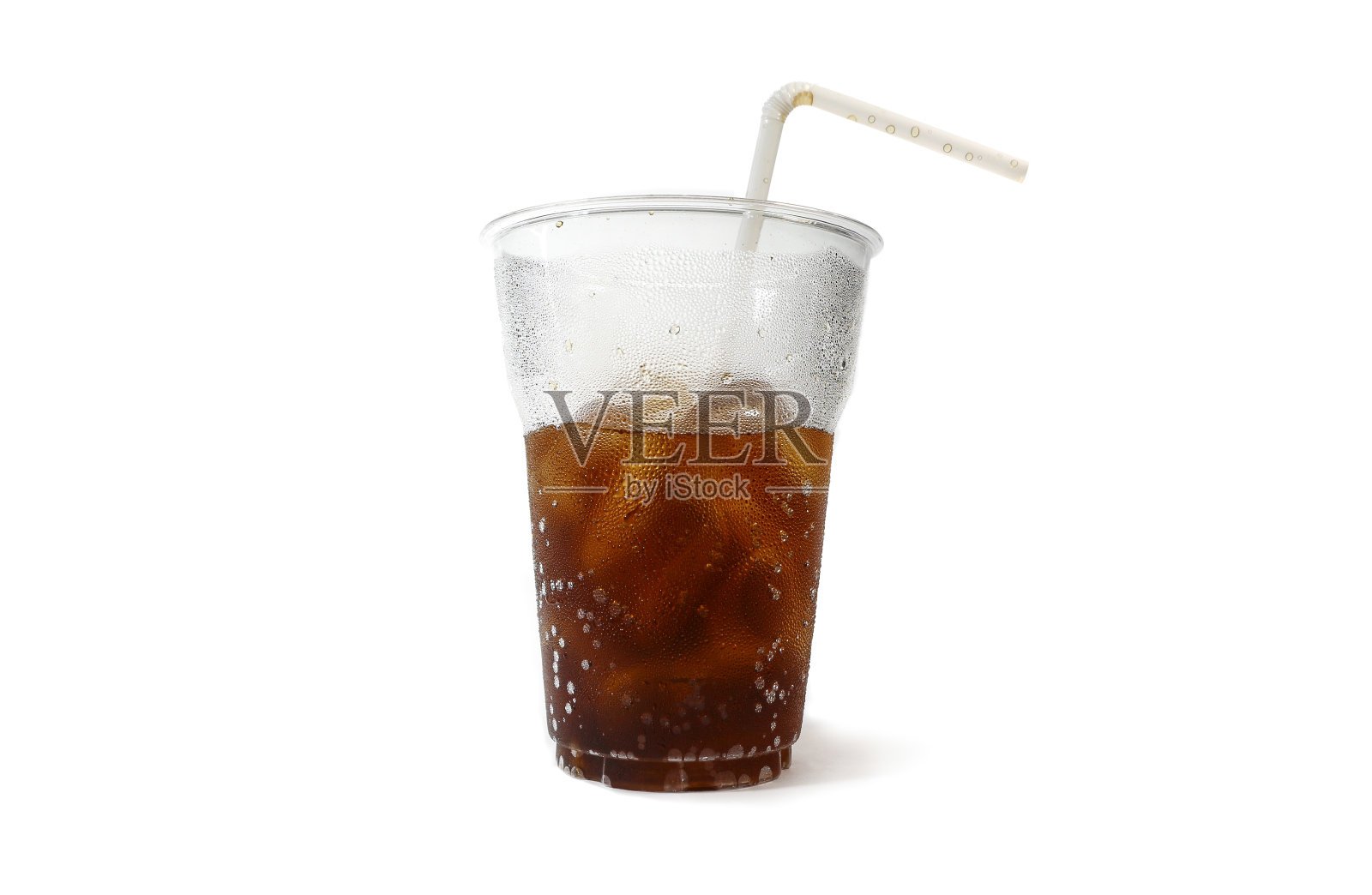 半杯可乐加冰和吸管照片摄影图片