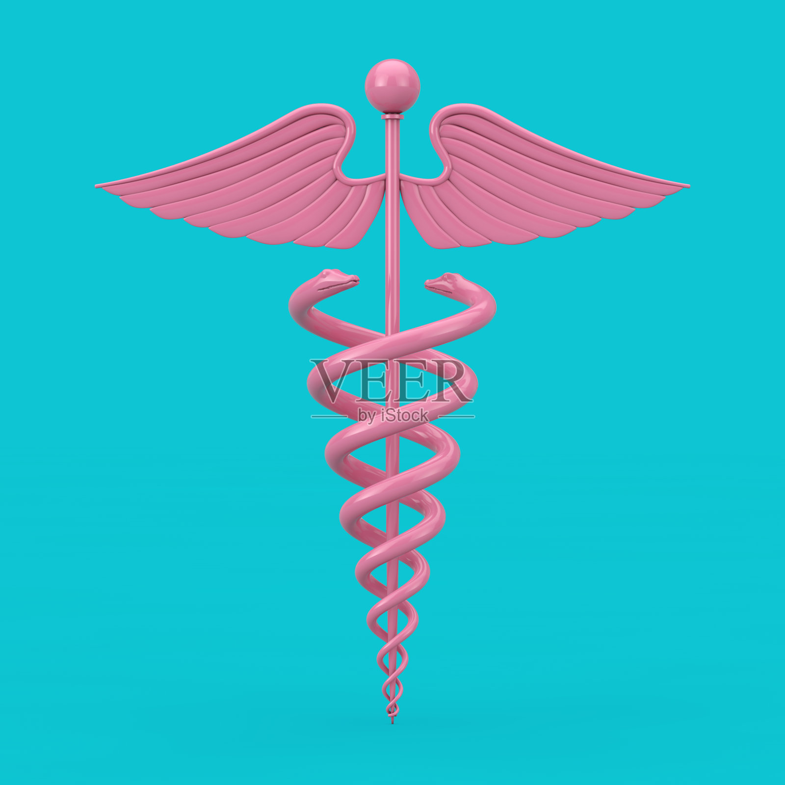 粉色医学Caduceus符号模型双色调。3d渲染照片摄影图片